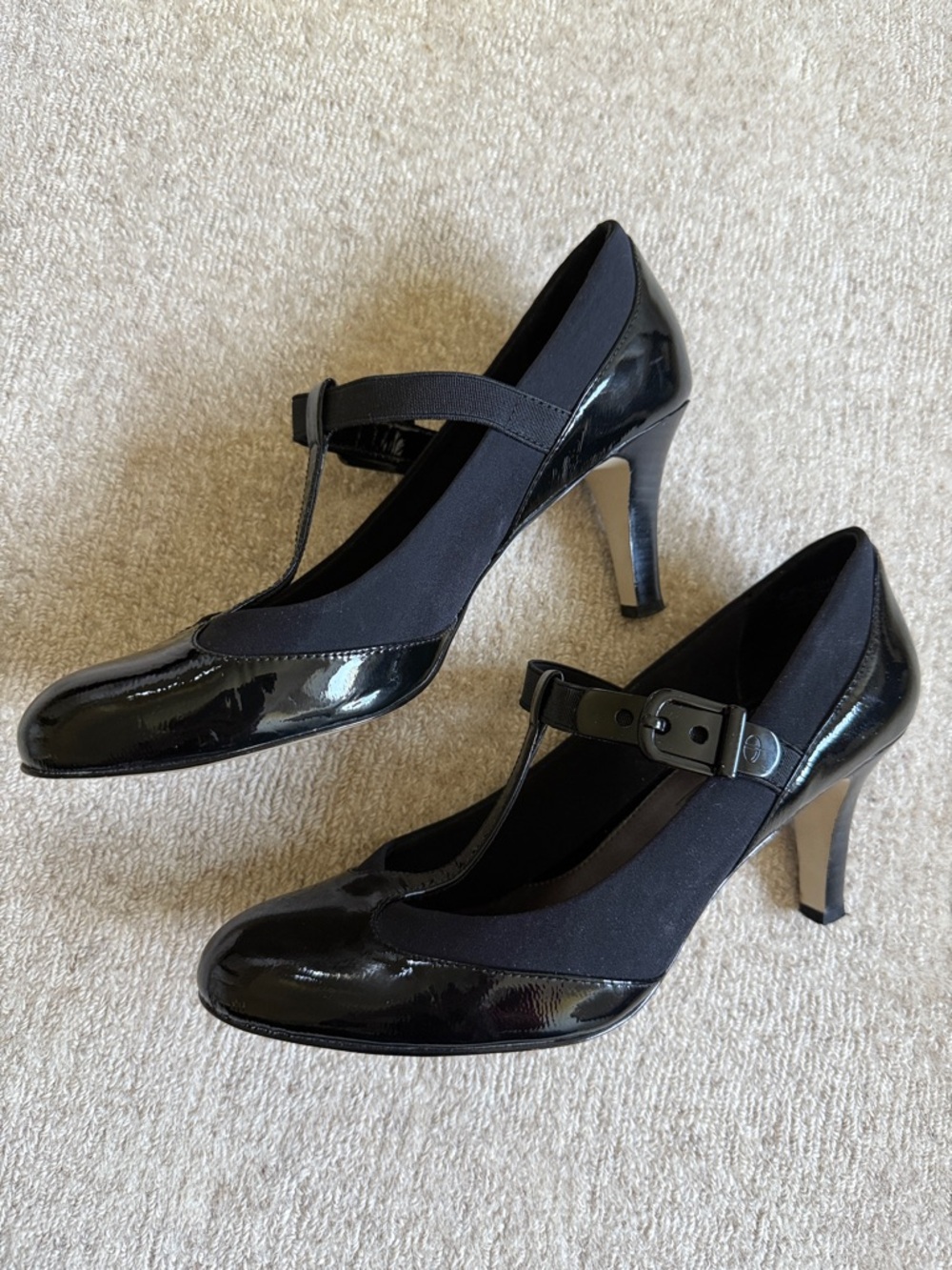 Circa Joan & David Patent Leather & Fabric T-Strap Pumps